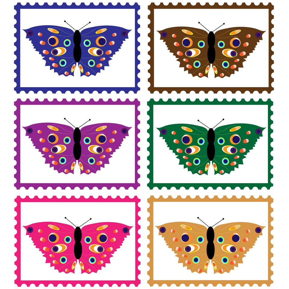 Free download high resolution image - free image free photo free stock image public domain picture  Colorful butterflies on stamps illustration