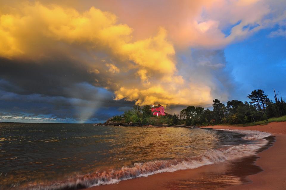 Free download high resolution image - free image free photo free stock image public domain picture  Marquette Lighthouse at sunset with thunderstorm clouds