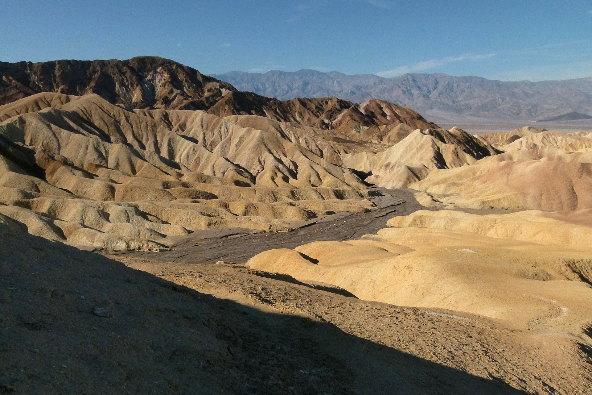 Free download high resolution image - free image free photo free stock image public domain picture -Moon Over Zabriskie Point Mudstones form Badlands Death Valley